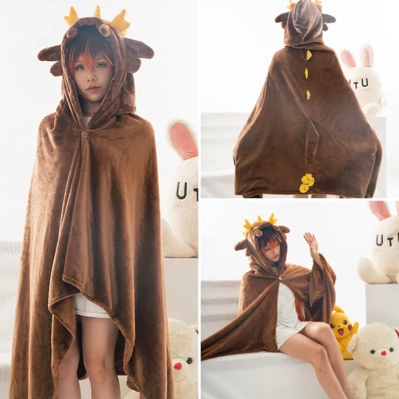 

Genshin Zhongli Air Conditioning Blanket Dragon Hooded Plush Cloak Stylish Autumn/Winter Warm Cape Rock Element Flannel Blanket