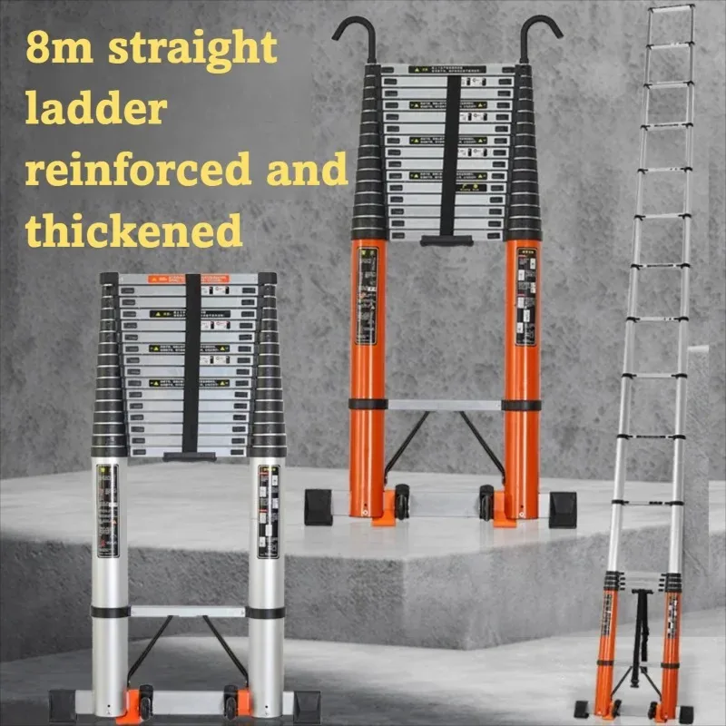 Portable Telescopic Ladder with Hook Extra Thick Aluminum Design for Engineering and Construction Applications