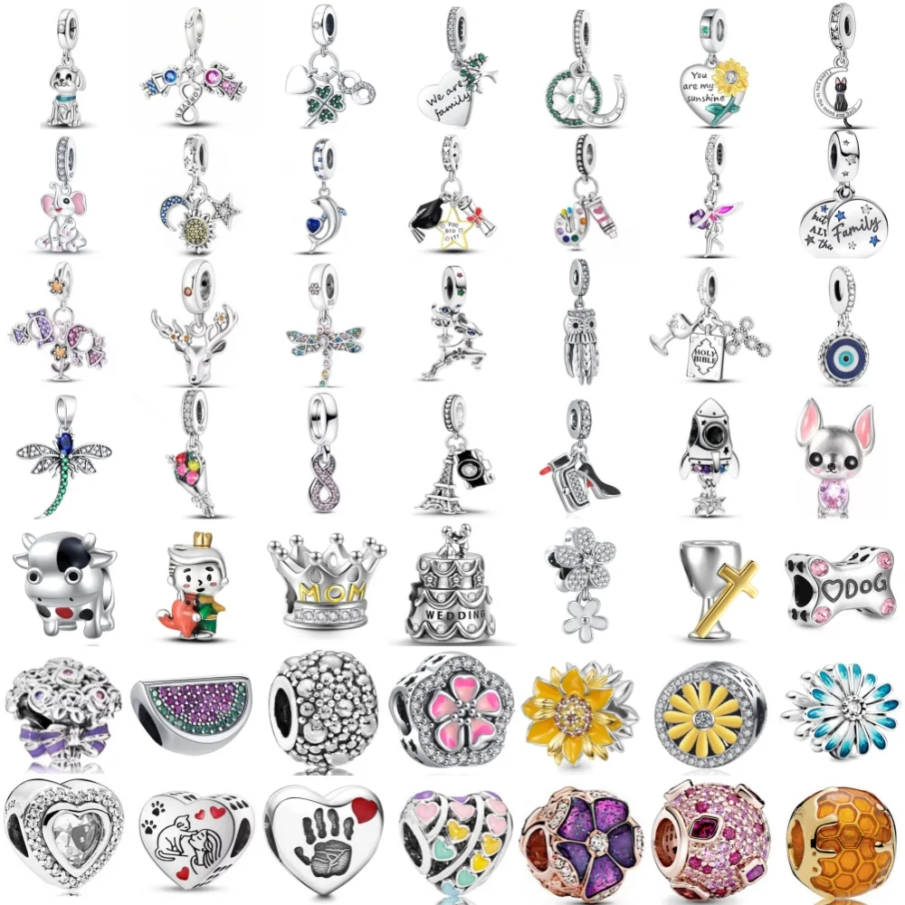 

Лидер продаж, подвеска из серебра 925 пробы с изображением ромашки, слона, стрекозы, подходит для европейского оригинального браслета, изысканные ювелирные изделия своими руками