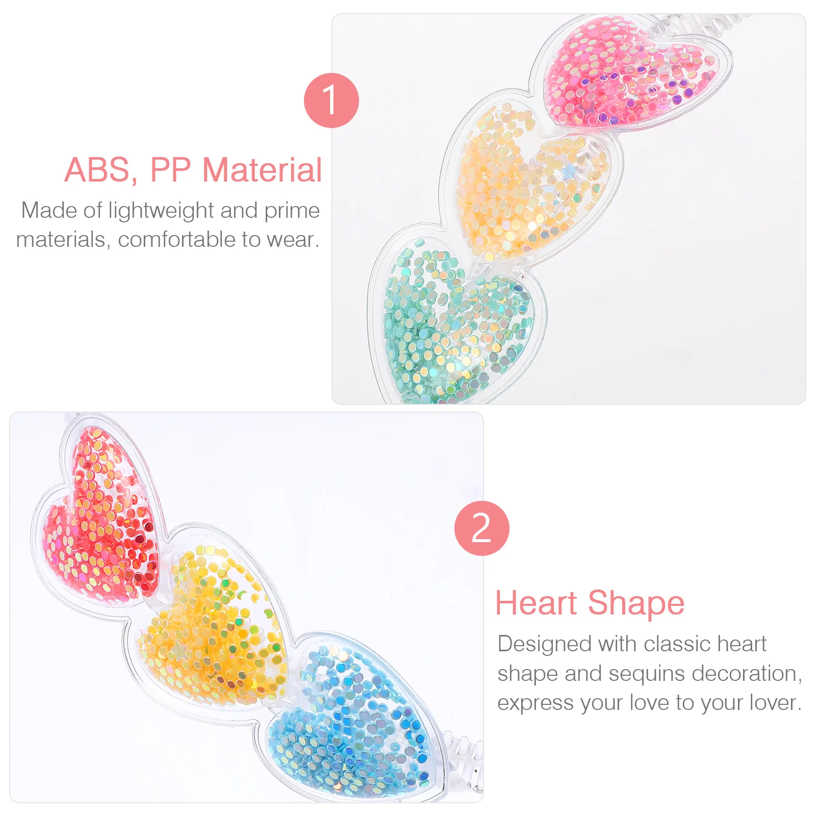 

10Pcs Valentine Sequins Heart Shaped Headband Sparkling Hair Band Stylish Hairpiece Accessory