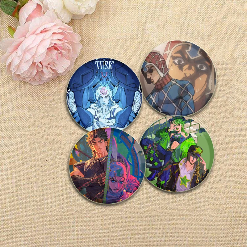 Jojos Bizarre Adventure Pins Round Cartoon Brooches for Backpack Cothes Accessories Anime Collection Badge Hat Decoration Gifts