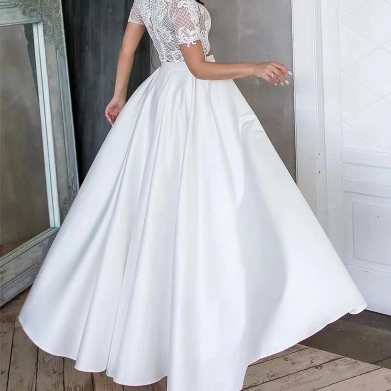 Satin High Side Slit Detachable Skirt Wedding Removable Train For Dresses Sexy Bridal Overskirt