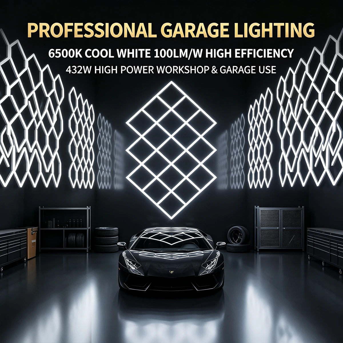 Hexagon LED Garage Light Honeycomb Ceiling Lamp 110V-240V for Auto Car Repair Workshop Office Barbershop Showroom Gym Garages