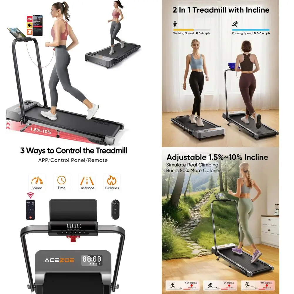 Cinta de correr plegable compacta con 3 niveles de inclinación del 10% para uso en el hogar y la oficina, almohadilla para caminar portátil debajo del escritorio