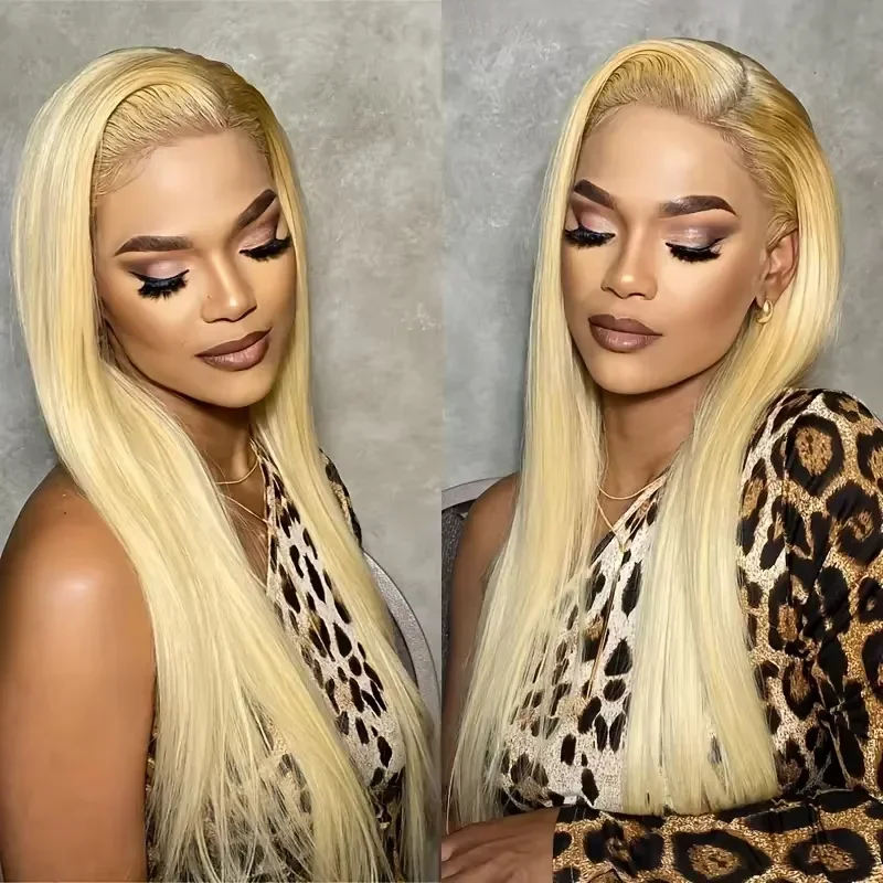 613 Blonde Straight 46 Inches 200% Density 13x6 13x4 HD Transparent Invisible Lace Frontal Wig Human Hair Wigs Blonde Brazilian Hair For Women Pre Plucked Pre Cut Lace Pre Bleached Knots Pre Styled