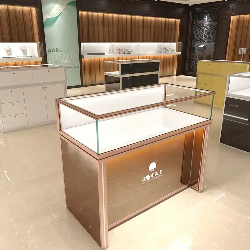 High-end pink Jewelry Kiosk Display case Perfume Kiosk Jewelry Store Design for Sale