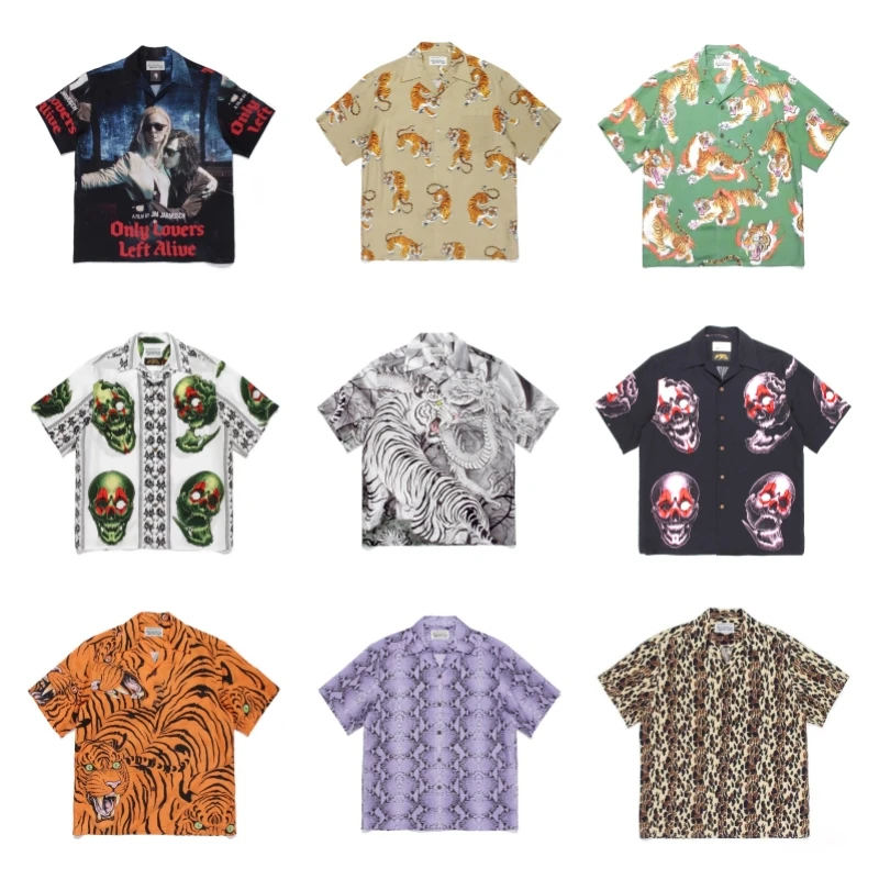 

Multicolour Fashion Men's Women's Brand Shirts High Quality Snake Print Full Print WACKO MARIA Shirt Hawaii Short Sleeve Shirt