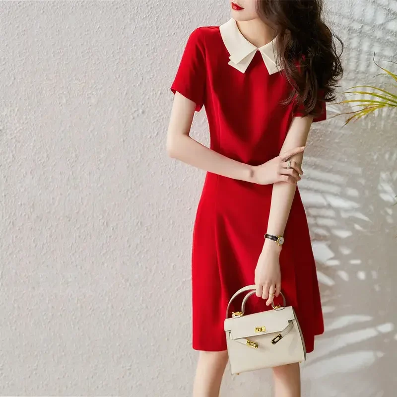 

Elegant Peter Pan Collar Spliced Loose Folds Dress Women's Clothing 2023 Summer New Oversized Short Sleeve Ladies Dresses B016