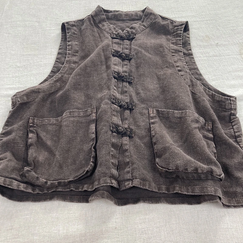 

New Arrival Autumn/winter Women Casual O-neck Single Breasted Vest All-matched Long Sleeve Cotton Linen Outerwear & Coats M168