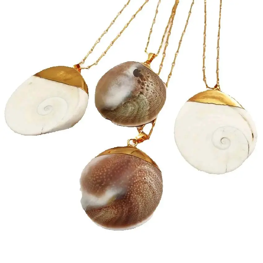 WT-JN026 Wild Coast Jewelry Natural White Shell With Beautiful Pattern Eye 18k Gold Plated Layer Pendant Necklace