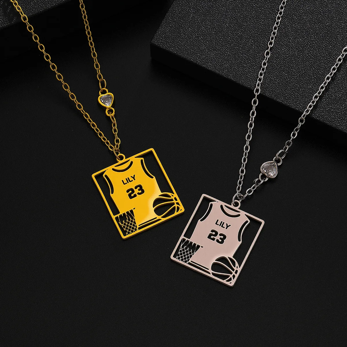 Customized name jersey basketball player hollow square geometric pendant necklace gift