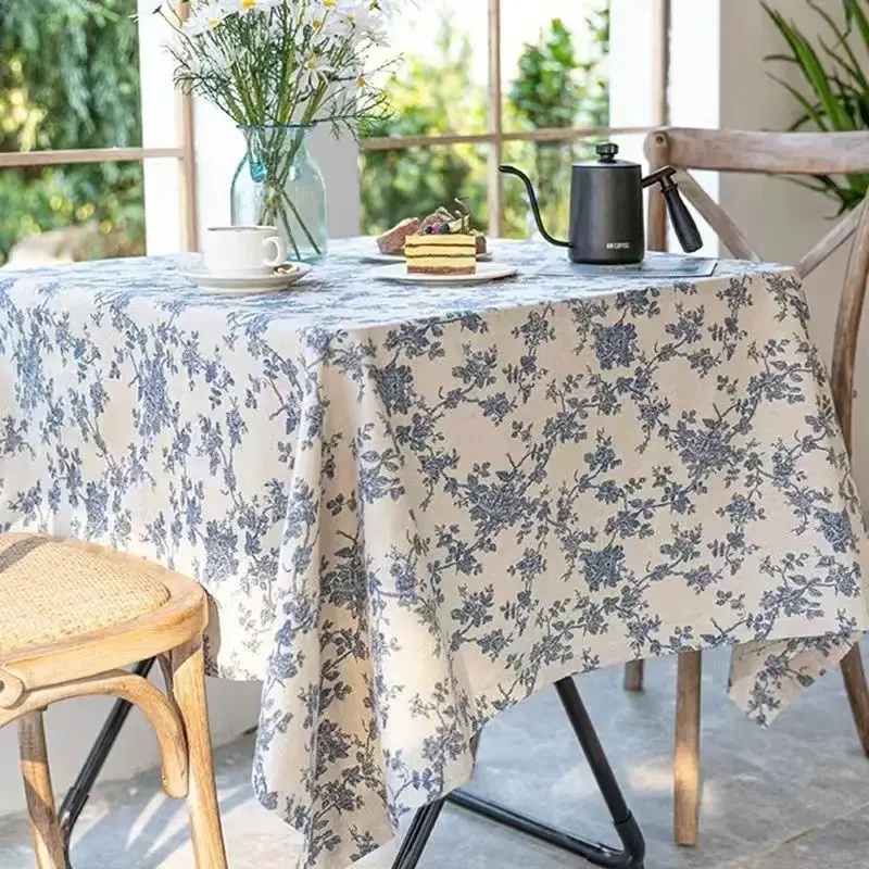 Polyester Linen Lace Edge Tablecloth, Rectangular Tassels Dust-Proof Table Cover,for Kitchen Dinning Table Home Decor