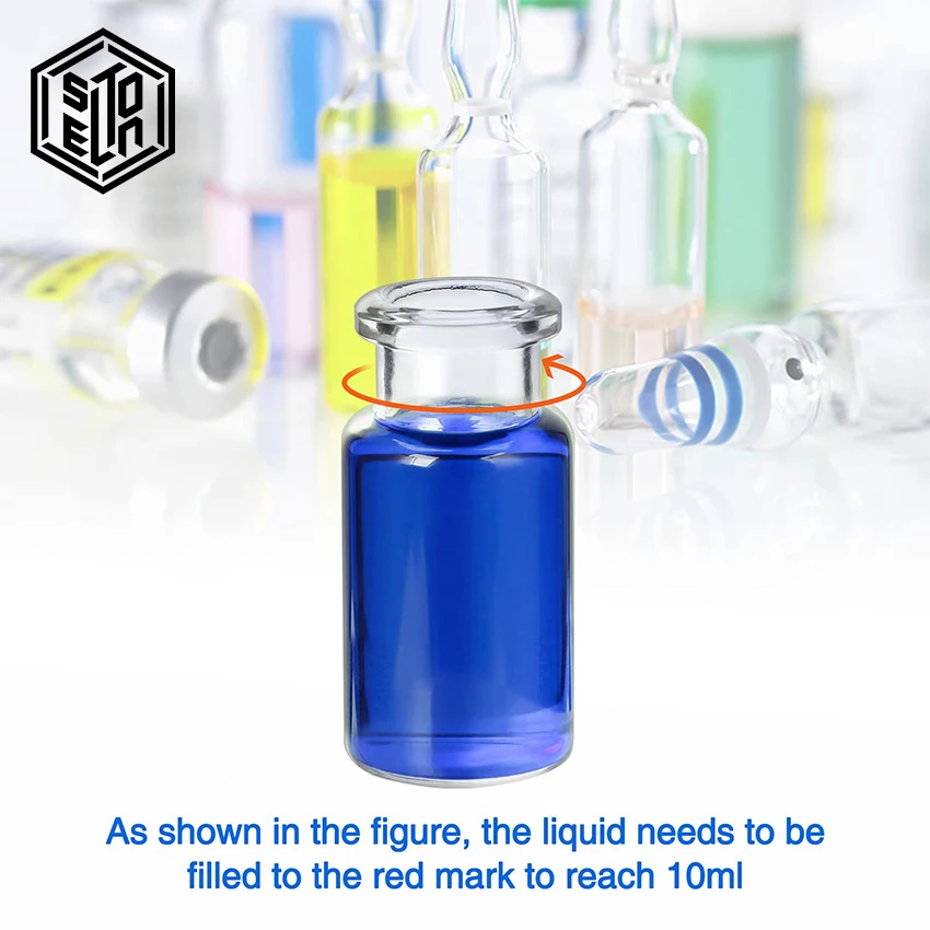 100 عبوة من قوارير الزجاج الشفاف سعة 10 مل لسدادة مطاطية للحقن وزجاجات عينة مختبر بغطاء قابل للطي