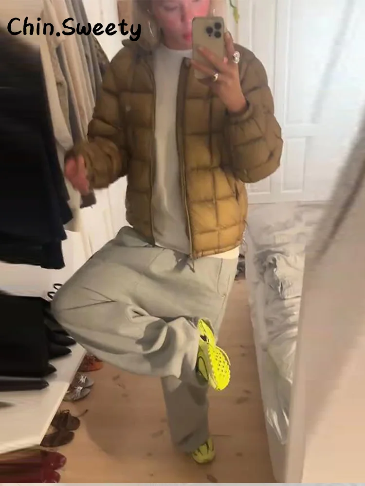 Chic Women's Hooded Puffy Quilted Cotton Coats Loose Solid Full Sleeve Zipper Pockets Jacket 2025 Winter Lady Commute Outwear