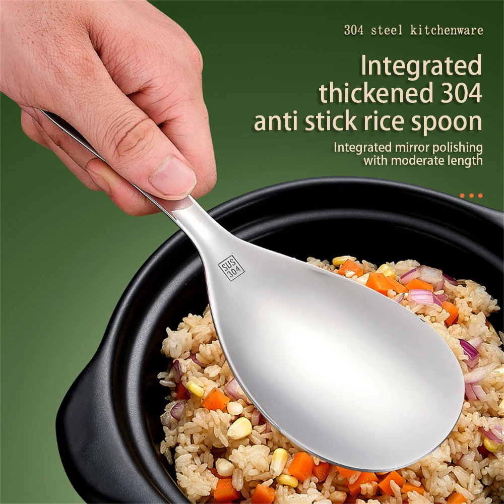 Rice Scoop High-grade Versatile Use Anti-stick Easy To Clean Perfect Serving 304 Stainless Steel Rice Scoop Thickened Sturdy