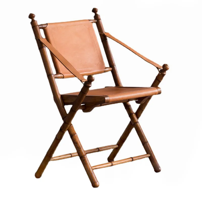 

Folding leather chair Nordic solid wood balcony leisure chair