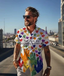 New men's street fashion summer daily shirt Hawaiian colorful rainbow print casual loose shirt short sleeved beach loose top