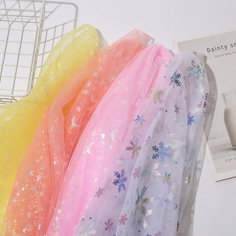 

Star Moon Mesh Fabric Colorful Soft Gauze Hot Stamping Fantasy Tulle Spring Summer for DIY Decorative Material Sewing Clothing