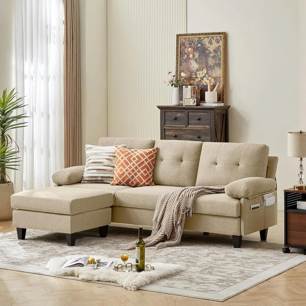 

86 Convertible Sectional Sofa, Deep 3-Seat L Shaped Sectional Couch with Ottoman, Deep Seat Cushions, Modern Linen Couches for L