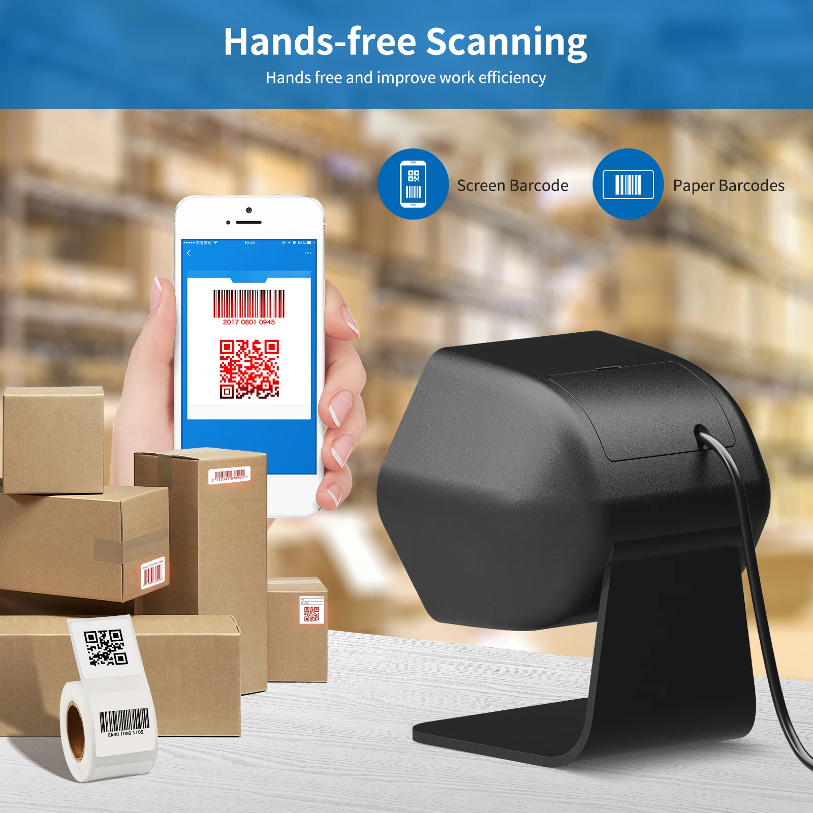 NETUM Desktop 2D QR Barcode Scanner, Omnidirectional Hands-Free Wired USB Big Barcode Reader 1D QR Screen Barcodes Scanning