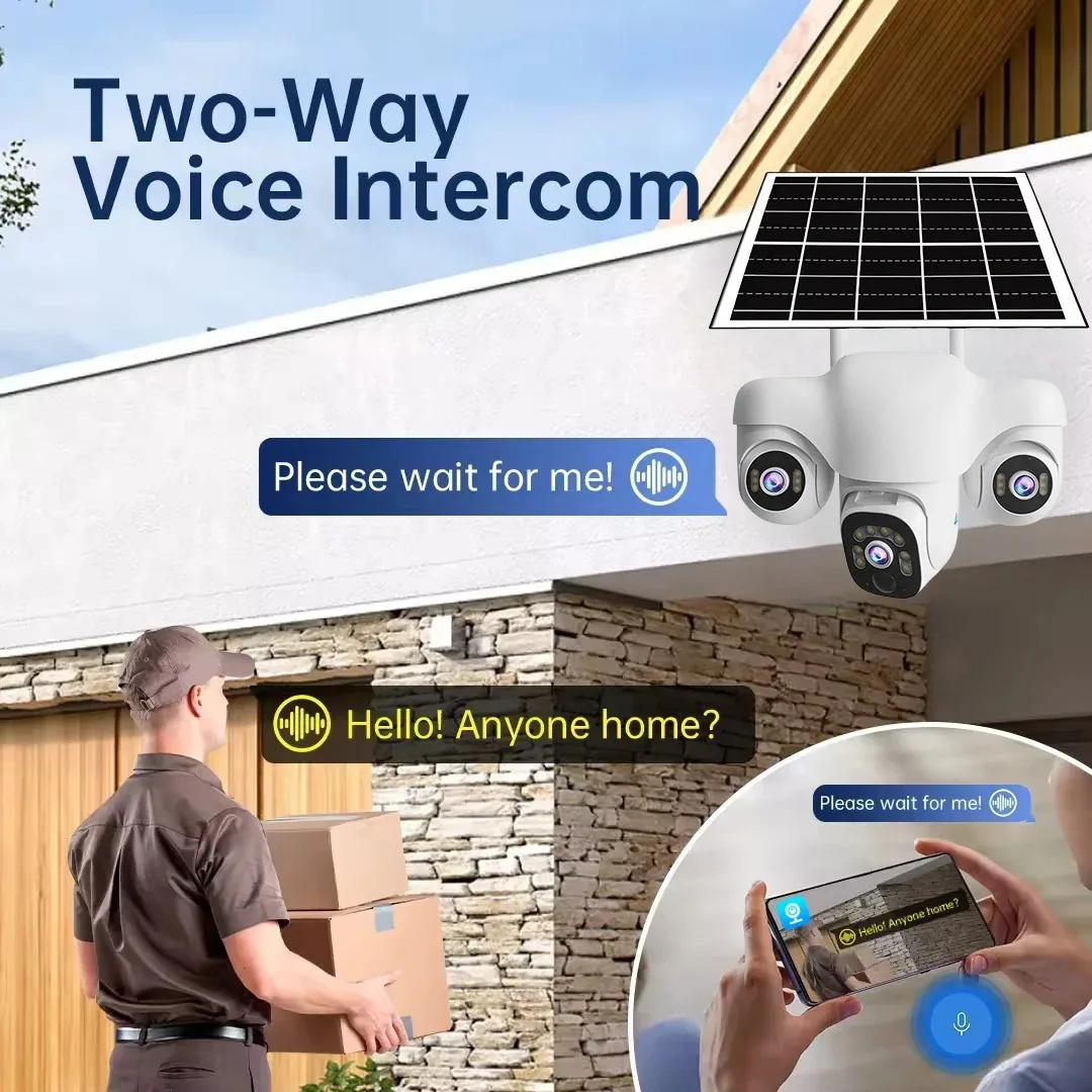 Camera 360° Outdoor 4G Solar Camera 15MP HD Triple Lens Waterproof CCTV Night Vision Two-Way Audio Camera Mobile Tracking IP Cam
