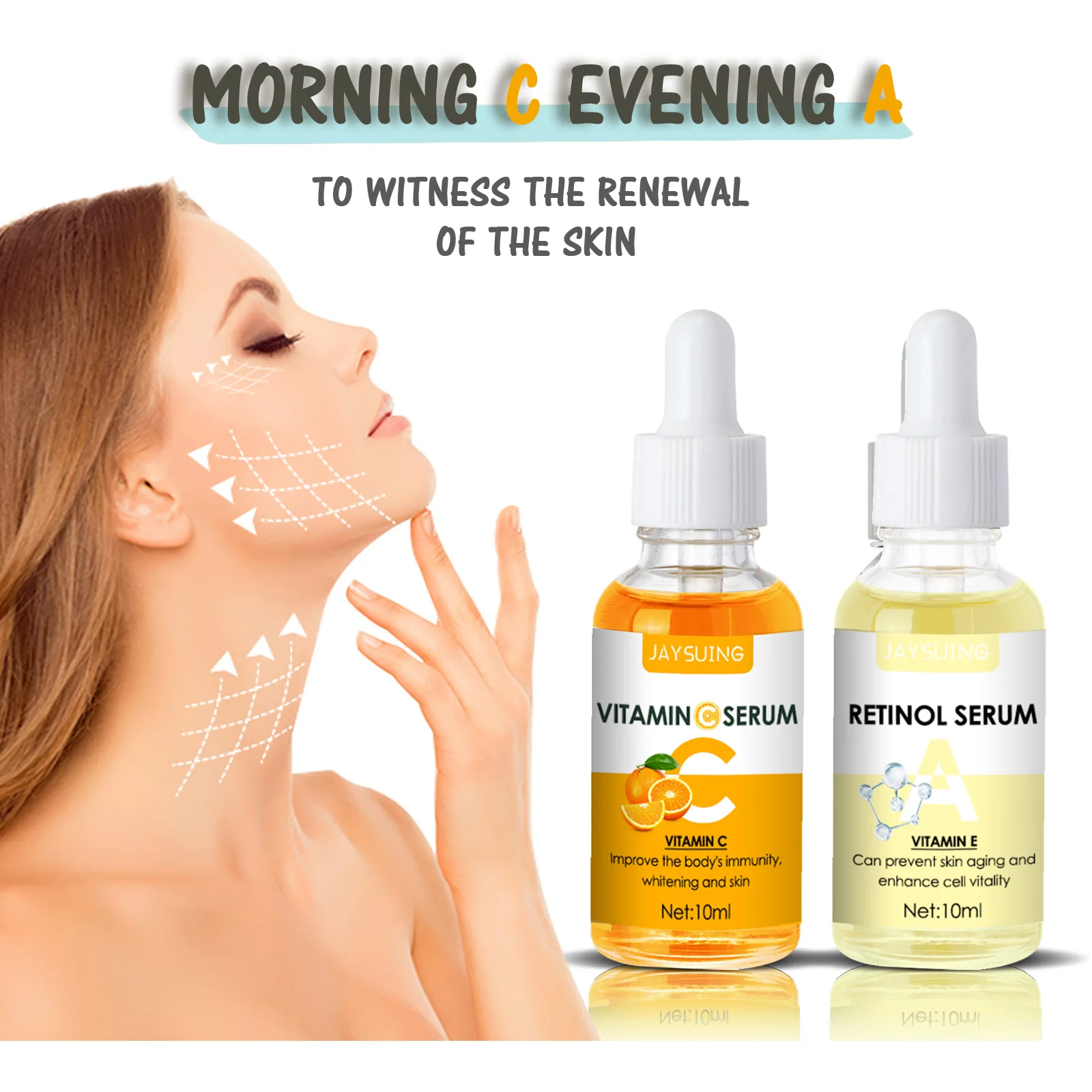 Vitamine C Serum En Retinol Serum Vroege C Late A, Verminderen Fijne Lijntjes En Delicate Huid, Gladde Huid Gezicht Essence Set, 10Ml 10Ml