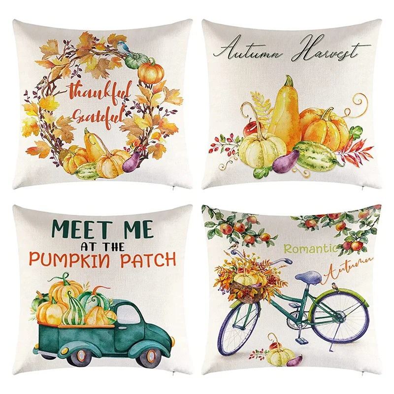 

Fall Decor Pillow Covers 18X18 Set Of 4 For Home Thanksgiving Farmhouse Decoration Throw Pillows Decorative For Couch