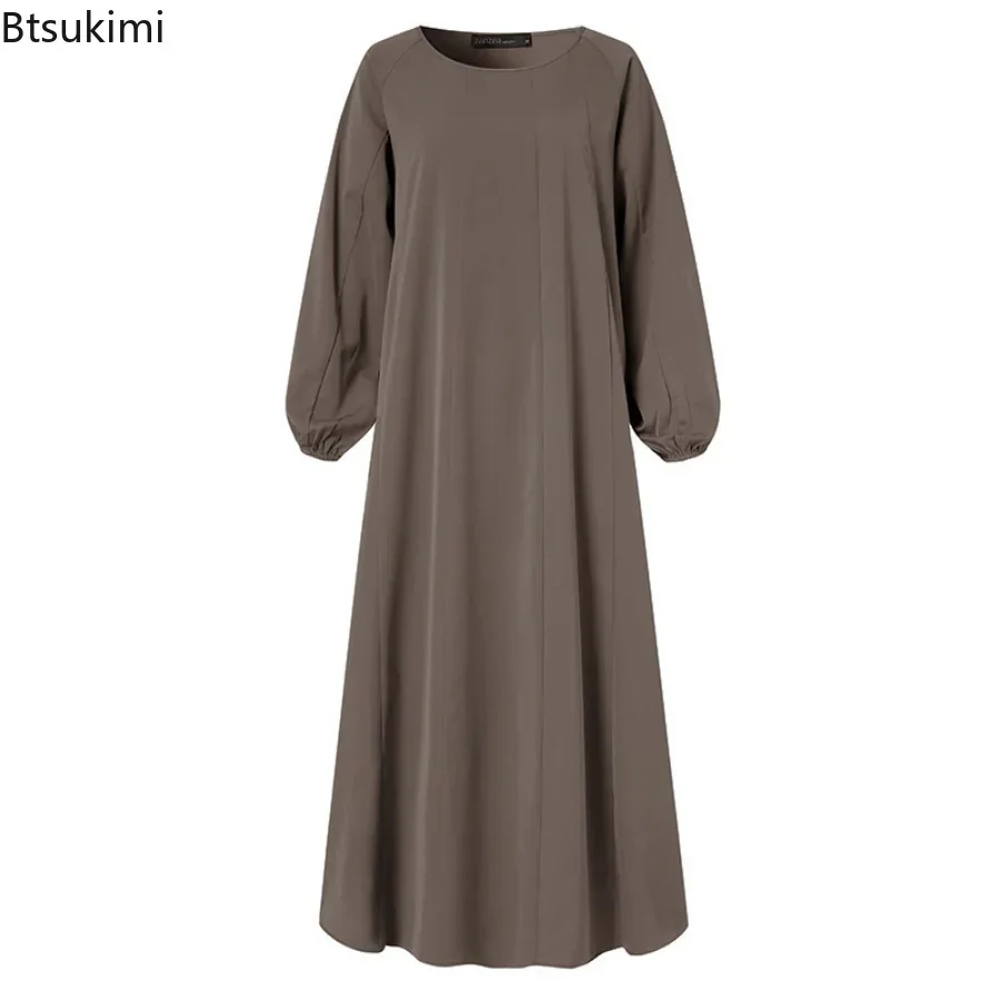 Plus Size 4XL 5XL Cotton Long Sleeve Abayas for Women Muslin Dress O-Neck Soft  Loose Waist Pocket Mid-calf Casual Robes Female