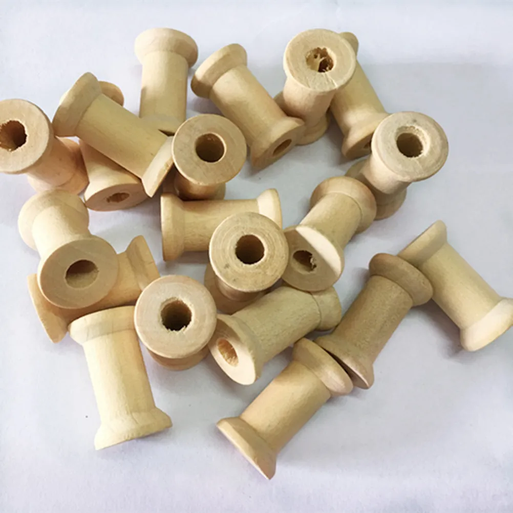 60Pcs Wooden Weaving Bobbins 27x16mm Unfinished Craft Spools for Stringing Stacking Sorting DIY Ornament Making Glass Shaped view 3