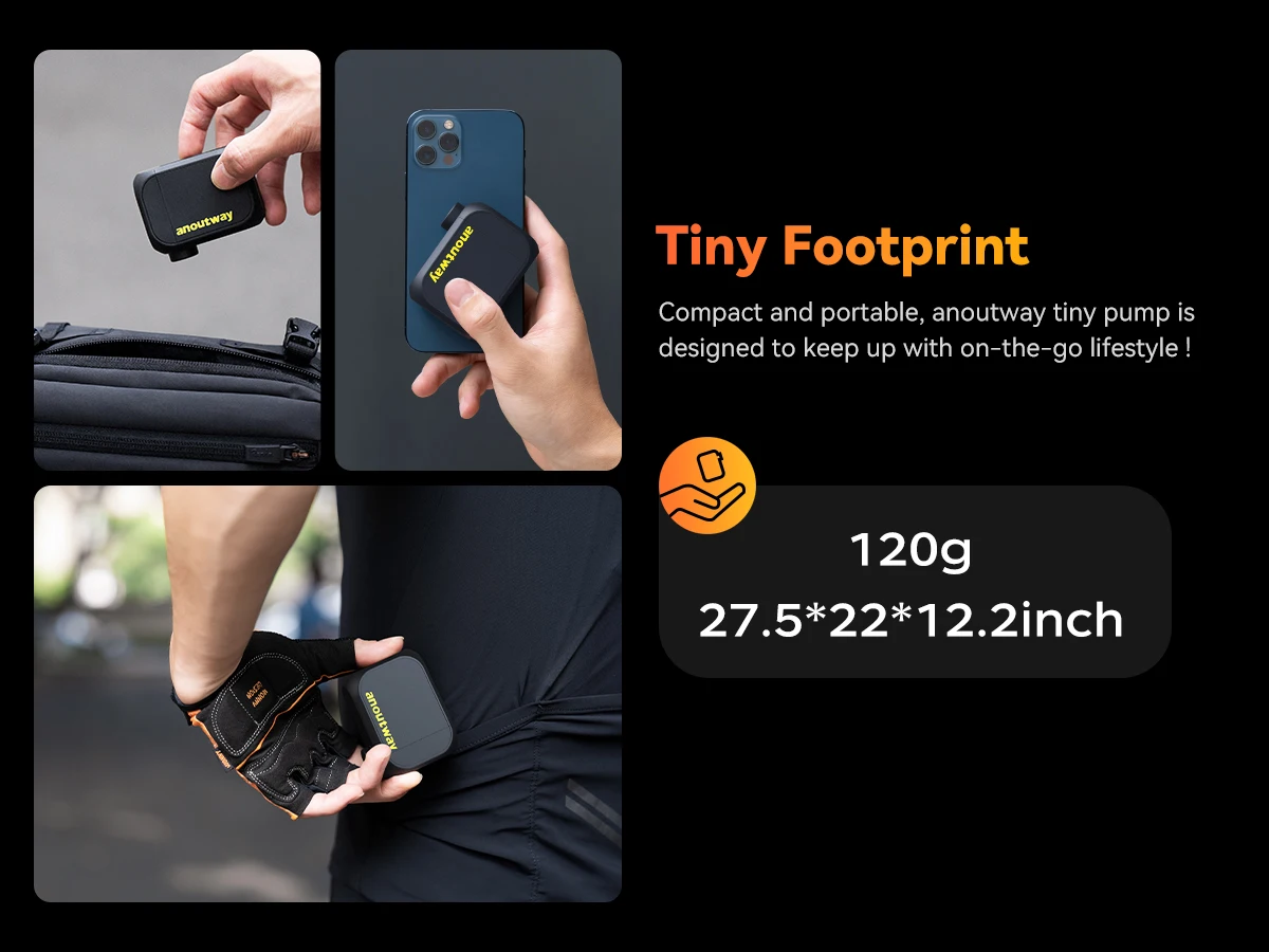 anoutway AT1 Pro Mini-Elektropumpe für Fahrräder, kabelloser Reifenfüller mit Bildschirm, 25 Minuten Schnellladung, 120 PSI, max. 450 mAh Akku – Detail 4