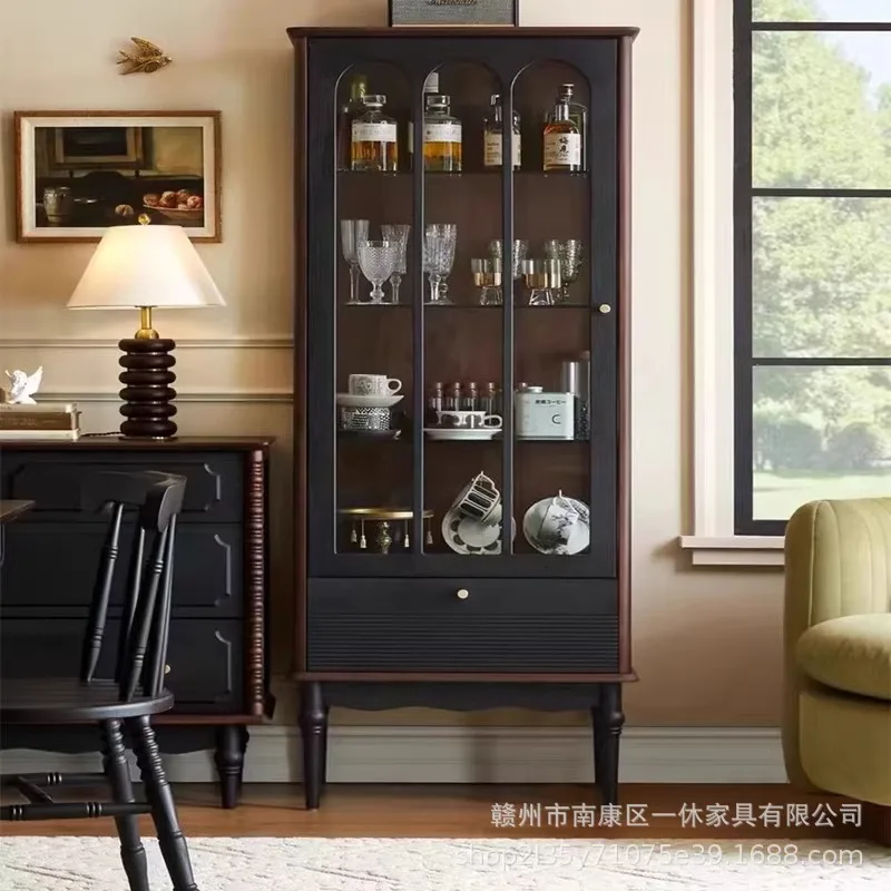 미국식 사이드 캐비닛 수납장 원목 높은 사이드 캐비닛 프렌치 레트로 고급 거실 와인 캐비닛 책장
