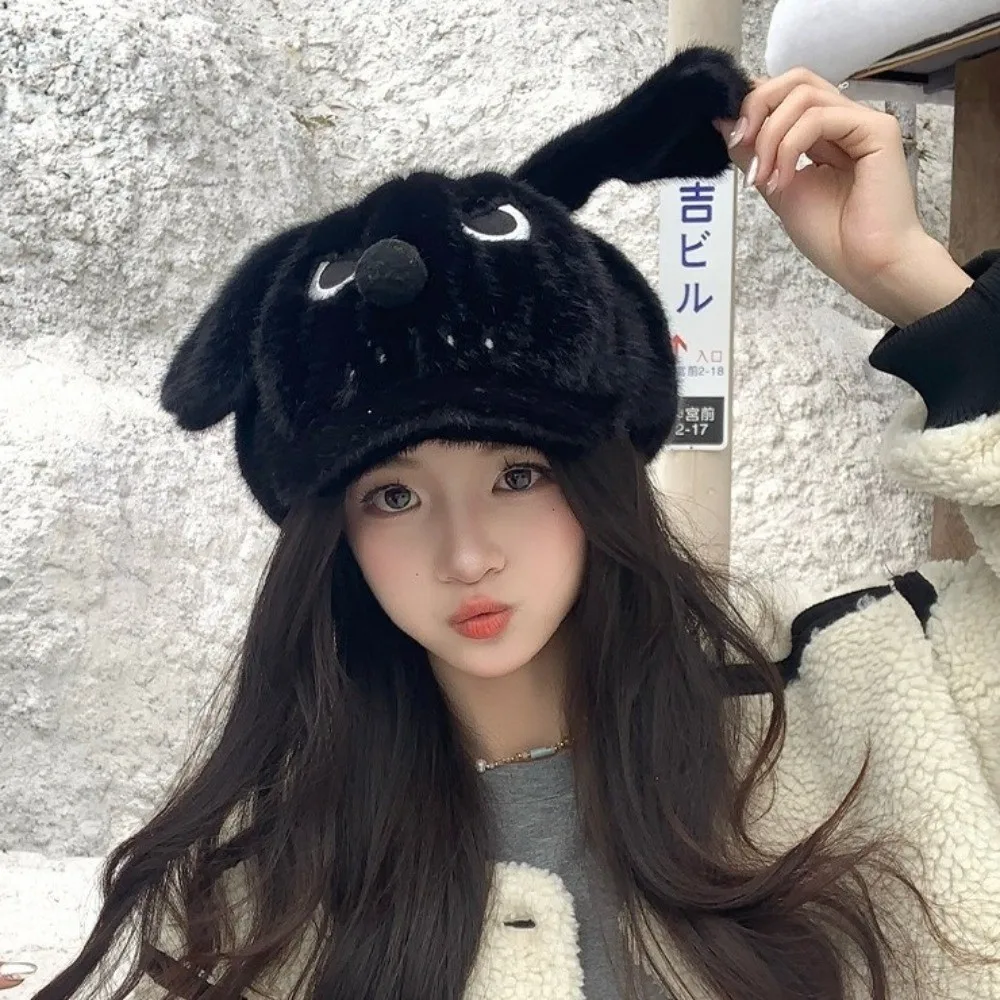 

Beret Fleece Puppy Baseball Cap Thickened Peaked Cap Korean Style Y2k Octagonal Cap Women