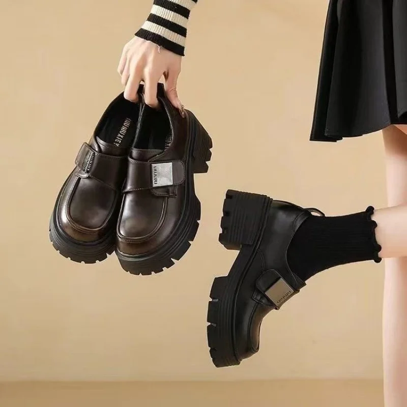 

Women's thick-soled loafers, new popular spring and autumn British style small leather shoes, versatile Mary Jane women's shoes