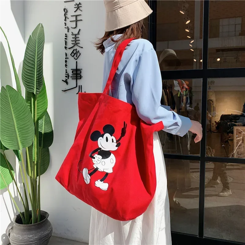 cartoon lady shoulder bag High capacity mickey mouse canves handbag cartoon shopping bag Disney big bag