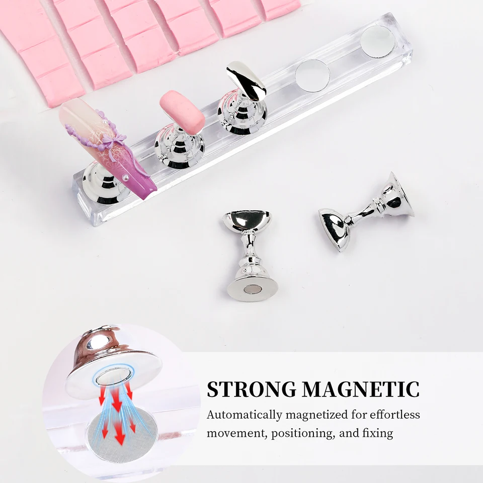Set de soporte para uñas postizas, exhibidor y práctica de arte, soporte magnético con masilla reutilizable 3