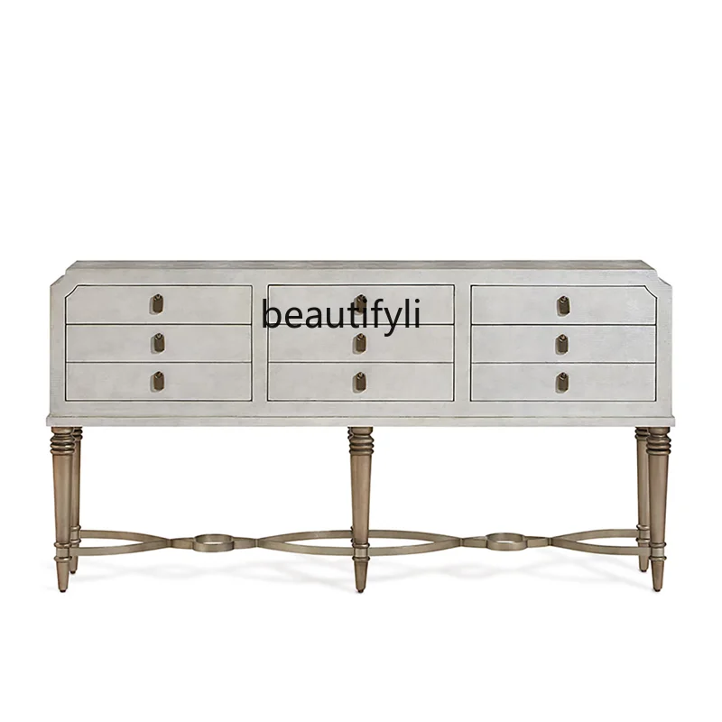 

Light Luxury Metal Chest of Drawers Villa Living Room Lobby Entrance Cabinet French Solid Wood Decoration Side Cabinet Locker