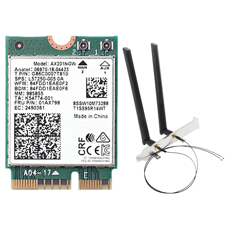 

AX201NGW Wifi Card With Antenna 2.4 Ghz+5Ghz Wifi 6 3000Mbps M.2 Cnvio2 Bluetooth 5.1 Wifi Network Card For Win10 Replacement