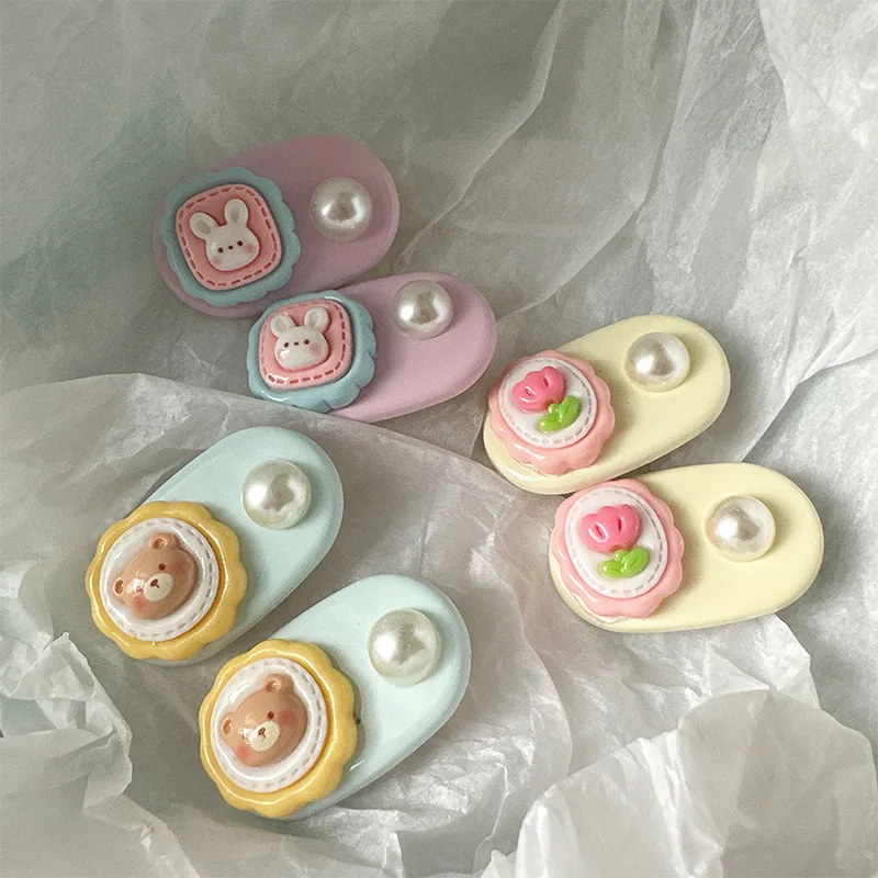 

6PCS/SET Early Spring Cartoon Bear Rabbit Oval Hair Cute Girl Heart Bangs Clip Sweet High End Feeling Hair Accessories