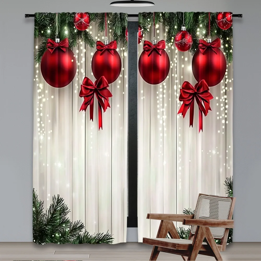 2pcs 2D flat printing Merry Christmas Curtains FestiveOrnaments(2) Digital Printed Polyester Drapes Party Decorations Perfect