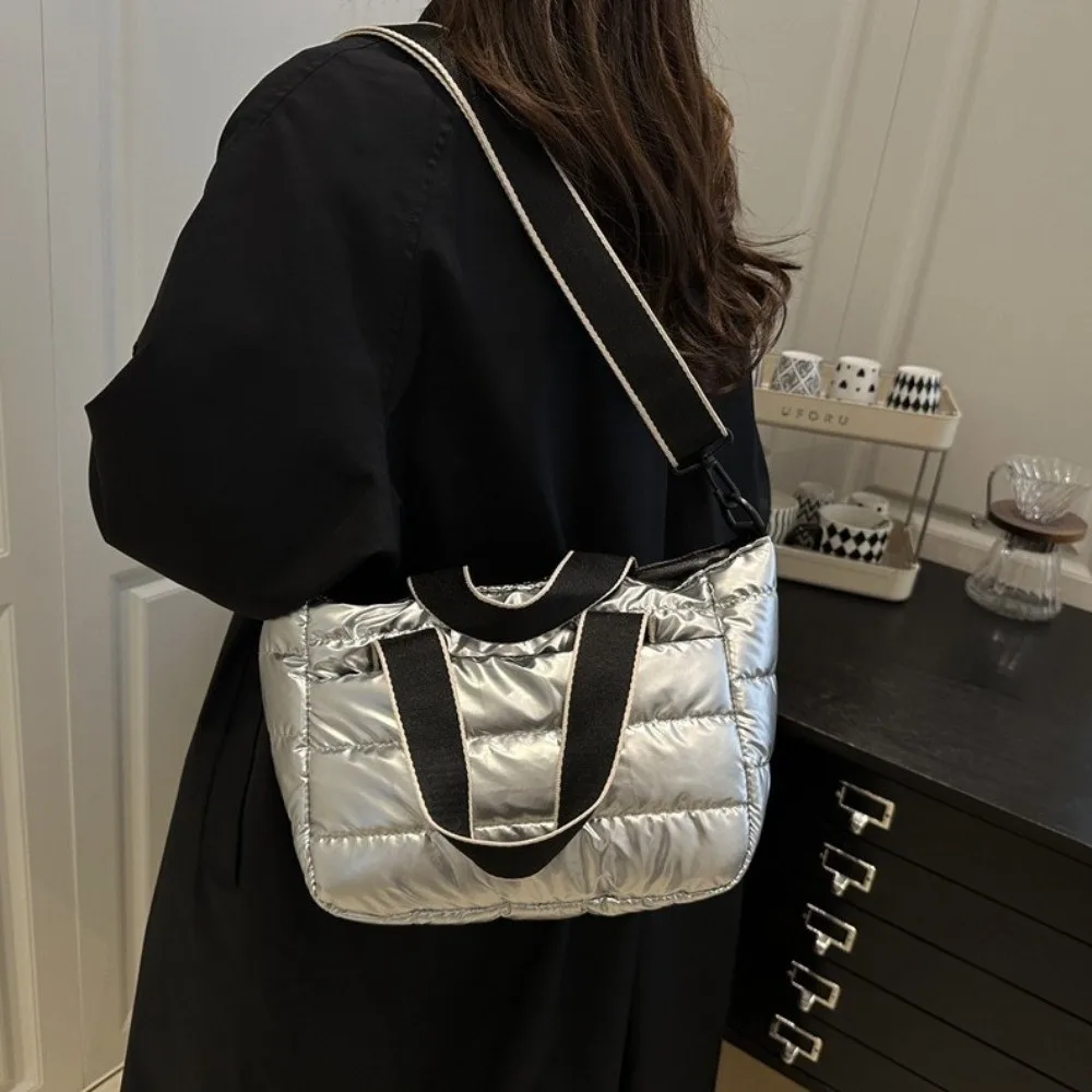 

Large Capacity Puffer Tote Bag Space Cotton Versatile Lightweight Space Shoulder Bag Multiple Pockets Nylon