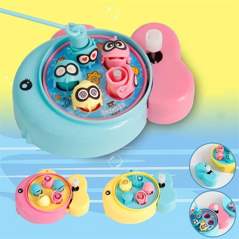 New Kids Fishing Toys Magnetic Rotating Fishing Play Game Fish Plate Set Mini Machine Windup Chain Toys for Children Gifts