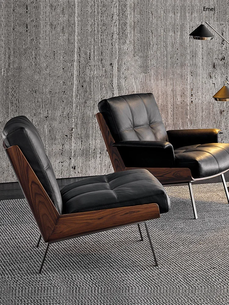 Single Leather Couch Nordic Solid Wood Advanced Living Room Office Modern Minimalist Leisure Chair