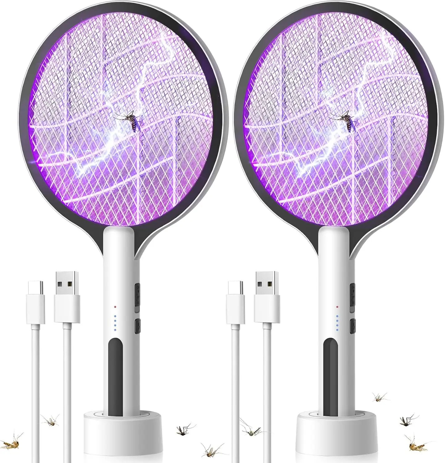 2-pack-4500v-2-in-1-electric-fly-swatter-rechargeable-purple-light-3-layer-safety-indoor-outdoor-use