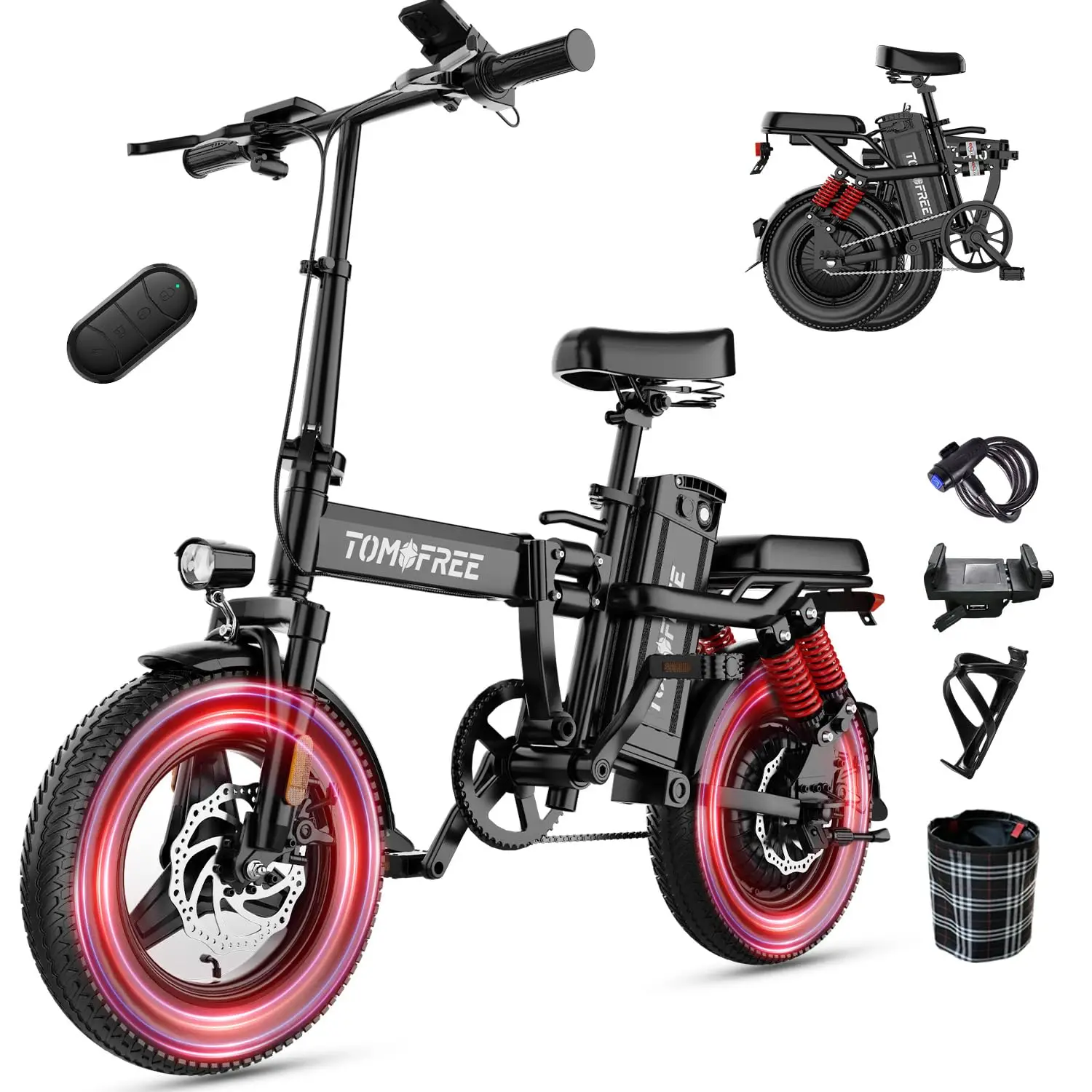 Folding E-Bike 750W 48V22.5AH Battery 75Miles Range Shock Absorber 14/16 Inch Tire Foldable PAS Class 2, Customized