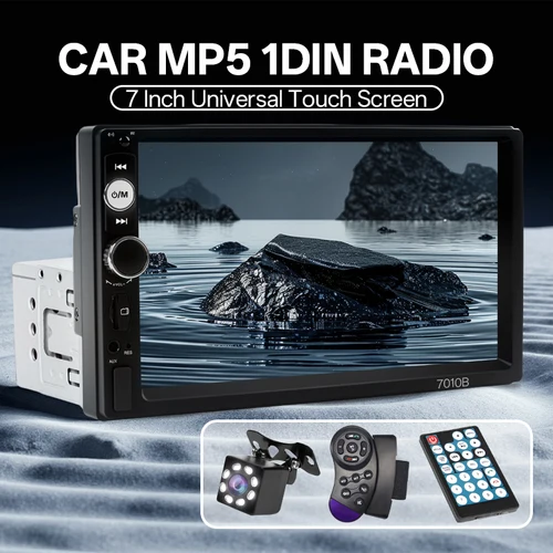 HIPPCRON Radio de coche HD 7 ""pantalla táctil estéreo Bluetooth 12V 1 Din FM ISO potencia Aux entrada espejo enlace reproductor Multimedia automático