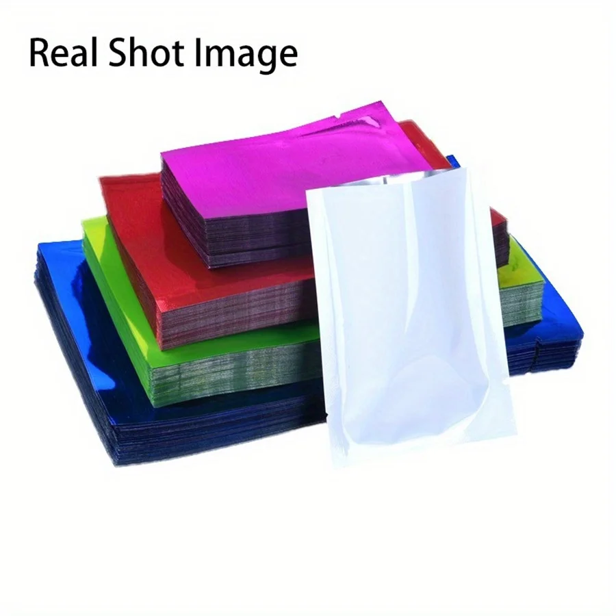 100 Stück bunte, dreiseitig versiegelte Mylar-Beutel, Aluminiumfolienverpackung für Lebensmittel, Haushaltsgebrauch, Geburtstagsfeiern und zur Aufbewahrung von Geschenken. – Detail 6