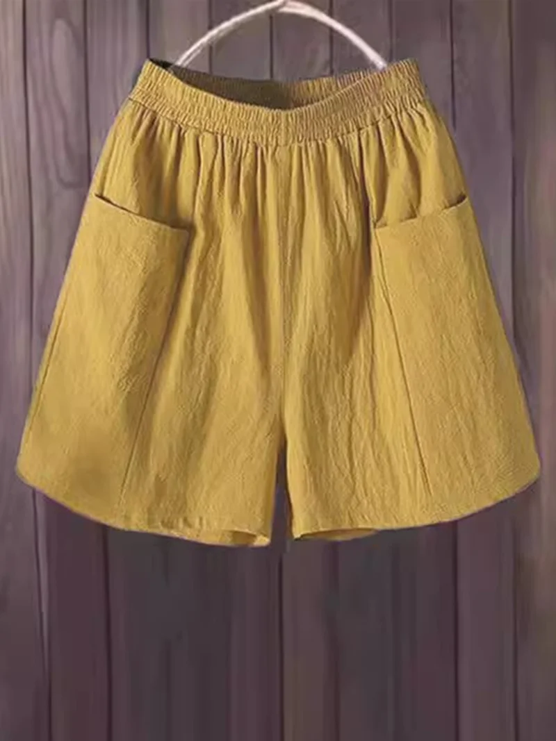 

Женские летние шорты из хлопка и льна с высокой талией, новый стиль, свободные, повседневные, утягивающие, спортивные, длиной до колена, однотонные