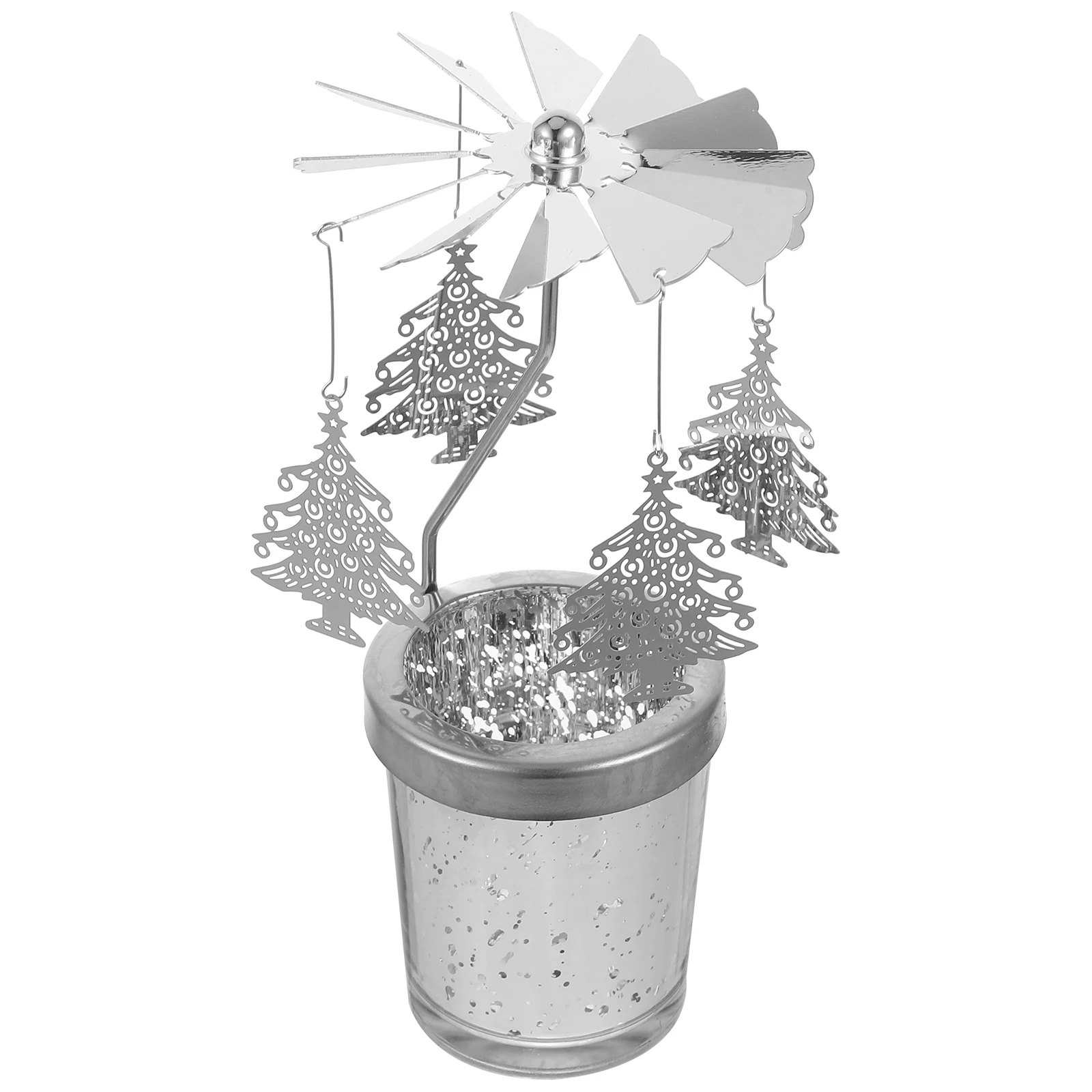 

Rotating Windmill Candlestick Metal Christmas Holder Tabletop Decor Party Wedding Home Gift Silver 3D