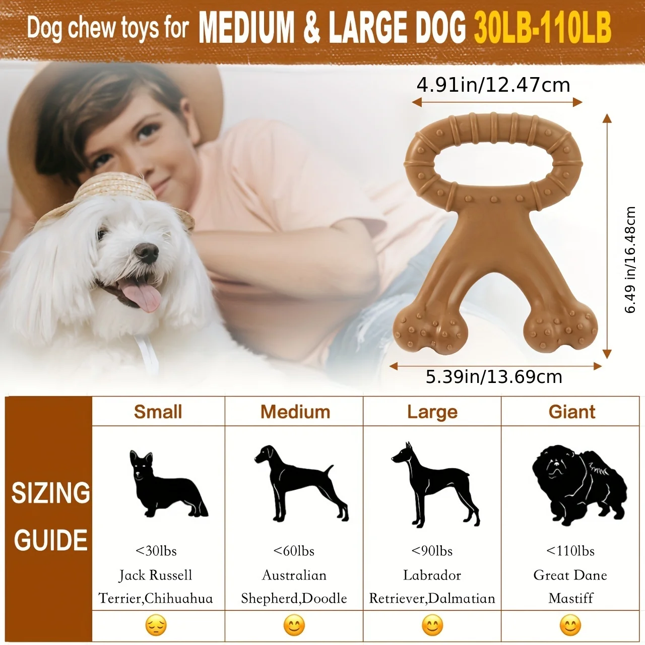1pc Durable Bone-Shaped Interactive Dog Chew Toy - Dual-Sided Teeth Cleaning, Grinding, and Training Aid - Beef Flavor