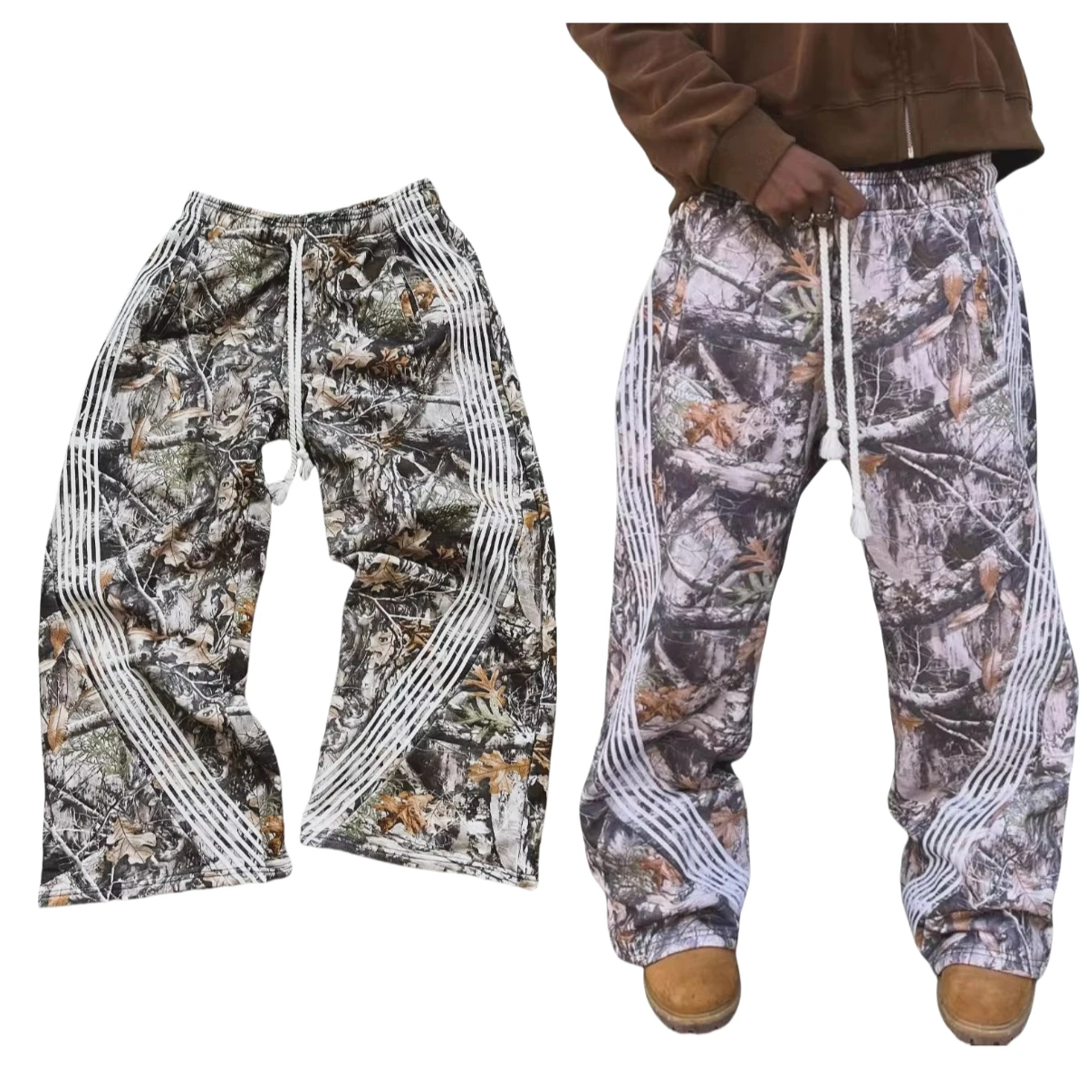 

High Street Hip Hop Camo Sweatpants Gothic Retro Stripe Graphic Baggy Casual Y2K Pants Elastic Waist Jogging Trousers Streetwear